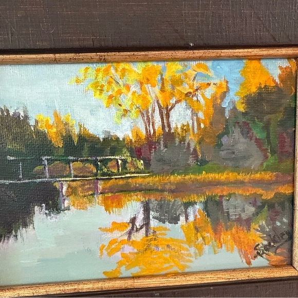 Oil painting landscape reflections autumn sunrise Willow Park golf course 2015 - Picture 10 of 14